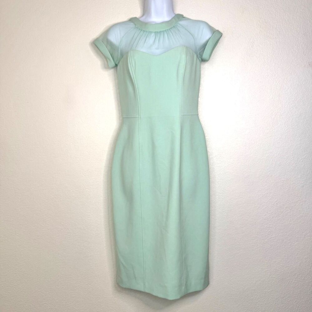 Maggy London Mint Green Illusion Sheer Mesh Yoke Sheath Dress Size 2